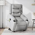 YAFF Electric Lift Chair Recliner with Vibration Massage Power Stand Up Assist & Remote Control Light Gray Fabric Upholstery for Elderly & Living Room
