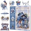 YagCu Garden Junk Journal Stickers, 50 Sheets Washi Journaling Sticker Book, Scrapbook Supplies, Watercolor Scrapbooking for Adults, Blue Decorative Ephemera Arts Craft