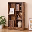 YAHARBB 3 Tier 5 Cube Thin Storage Organizer, Small Shallow Bookcase,Brown