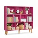 YAHARBO 10 Cube Bookshelf,3 Tier Bookcase with Legs,Pink Mid-Century Modern Bookshelves,Large Free Standing Open Storage Organizer Shelf,Tall Wooden Book Case Furniture for Bedroom,Living Room,Office