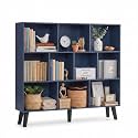 YAHARBO 10 Cube Bookshelf,3 Tier Bookcase with Legs,Dark Blue Mid-Century Modern Bookshelves,Large Free Standing Open Storage Organizer Shelf,Tall Wooden Book Case Furniture for Bedroom,Living Room