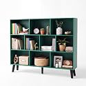 YAHARBO 10 Cube Large Bookshelf,3 Tier Bookcase with Legs,Dark Green Mid-Century Modern Bookshelves,Wide Free Standing Open Storage Organizer Shelf,Tall Wooden Book Case Furniture for Living Room