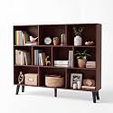 YAHARBO 10 Cube Large Bookshelf,3 Tier Bookcase with Legs,Walnut Mid-Century Modern Bookshelves,Wide Free Standing Open Storage Organizer Shelf,Tall Wooden Book Case Furniture for Living Room,Office