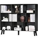 YAHARBO 10 Cube Large Bookshelf,3 Tier Bookcase with Legs,Black Mid-Century Modern Bookshelves,Wide Free Standing Open Storage Organizer Shelf,Tall Wooden Book Case Furniture for Living Room,Office