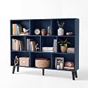 YAHARBO 10 Cube Large Bookshelf,3 Tier Bookcase with Legs,Dark Blue Mid-Century Modern Bookshelves,Wide Free Standing Open Storage Organizer Shelf,Tall Wooden Book Case Furniture for Living Room