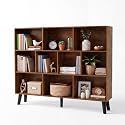 YAHARBO 10 Cube Large Bookshelf,3 Tier Bookcase with Legs,Brown Mid-Century Modern Bookshelves,Wide Free Standing Open Storage Organizer Shelf,Tall Wooden Book Case Furniture for Living Room,Office