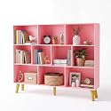YAHARBO 10 Cube Large Bookshelf,3 Tier Bookcase with Legs,Light Pink Mid-Century Modern Bookshelves,Wide Free Standing Open Storage Organizer Shelf,Tall Wooden Book Case Furniture for Living Room