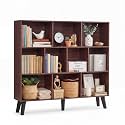 YAHARBO 10 Cube Walnut Bookshelf,3 Tier Book Shelf with Legs,Modern Minimalist Bookcase,Open Book Shelves Storage Organizer,Frees Standing Wooden Display Bookcases for Small Space,Bedroom,Living Room