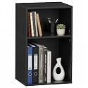 YAHARBO 2 Cube Bookshelf, Black Record Player Stand with Vinyl Storage Up to 100 Albums, Horizontal Book Shelf, Small Cubby Bookcase with Storage Organizer, Turntable Stand for Living Room, Bedroom