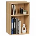 YAHARBO 2 Cube Bookshelf, Natural Record Player Stand with Vinyl Storage Up to 100 Albums, Horizontal Book Shelf, Small Cubby Bookcase with Storage Organizer, Turntable Stand for Living Room, Bedroom