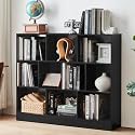 YAHARBO 3 Tier 10 Cube Long Horizontal Bookshelf, Under Window Shelf,Black