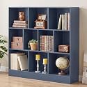 YAHARBO 3 Tier 10 Cube Long Horizontal Bookshelf, Under Window, Dark Blue
