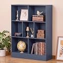 YAHARBO 3 Tier 7 Cube Mini Thin Bookshelf,Short Shallow Bookcase,Dark Blue