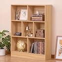 YAHARBO 3 Tier 7 Cube Mini Thin Bookshelf, Short Shallow Bookcase, Natural