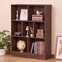 YAHARBO 3 Tier 7 Cube Mini Thin Bookshelf, Short Shallow Bookcase, Walnut