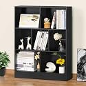 YAHARBO 3 Tier 7 Cube Mini Thin Bookshelf, Short Shallow Bookcase, Black
