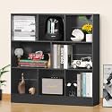 YAHARBO 3 Tier 8 Cube Horizontal Bookshelf, Low Bookcase with Sleves,Black