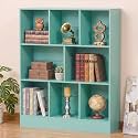 YAHARBO 3 Tier 8 Cube Horizontal Bookshelf, Low Bookcase with Sleves,Green