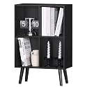 YAHARBO 4 Cube Black Bookshelf, Small Black Narrow Book Shelf, 3 Tier Modern Bookcase with Legs,Bookshelves Wood Storage Shelf, Rustic Book Shelves Cube Organizer, Display Bookcase