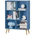 YAHARBO 7 Cube Bookshelf, Blue Kids Book Shelf with Cubby Storage,Wooden Modern Bookcase with Legs,3 Tier Freestanding Display Book Case,Children Toy Organizer,Bookshelves for Office,Nursery,Playroom