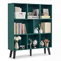 YAHARBO 8 Cube Bookshelf,3 Tier Bookcase with Legs,Dark Green Mid-Century Modern Bookshelves,Large Free Standing Open Storage Organizer Shelf,Tall Wooden Book Case Furniture for Bedroom,Living Room