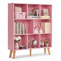 YAHARBO 8 Cube Bookshelf,3 Tier Bookcase with Legs,Light Pink Mid-Century Modern Bookshelves,Large Free Standing Open Storage Organizer Shelf,Tall Wooden Book Case Furniture for Bedroom,Living Room