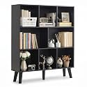 YAHARBO 8 Cube Bookshelf,3 Tier Bookcase with Legs,Black Mid-Century Modern Bookshelves,Large Free Standing Open Storage Organizer Shelf,Tall Wooden Book Case Furniture for Bedroom,Living Room,Office