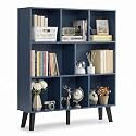 YAHARBO 8 Cube Bookshelf,3 Tier Bookcase with Legs,Dark Blue Mid-Century Modern Bookshelves,Large Free Standing Open Storage Organizer Shelf,Tall Wooden Book Case Furniture for Bedroom,Living Room