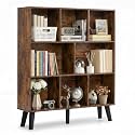 YAHARBO 8 Cube Brown Bookshelf,3 Tier Book Shelf with Legs,Modern Minimalist Bookcase,Open Book Shelves Storage Organizer,Frees Standing Wooden Display Bookcases for Small Space,Bedroom,Living Room