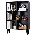 YAHARBO Black Bookshelf,3 Tier Modern Bookcase with Legs,Bookshelves Wood Storage Shelf, Open Book Shelves Cube Organizer,Freestanding Short Bookcases