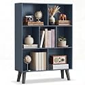 YAHARBO Blue Bookshelf,3 Tier Book Shelf with Legs, 7 Cube Minimalist Bookcase,Storage Organizer Shelves Display Bookcases for Bedroom,Living Room