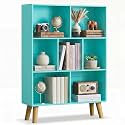 YAHARBO Green Bookshelf,3 Tier Book Shelf with Legs, 7 Cube Minimalist Bookcase,Storage Organizer Shelves Display Bookcases for Bedroom,Living Room