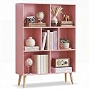 YAHARBO Light Pink Bookshelf,3 Tier Book Shelf with Legs, 7 Cube Minimalist Bookcase,Storage Organizer Shelves Display Bookcases for Bedroom,Living Room