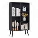 YAHARBO Small Black Narrow Bookshelf,3 Tier Modern Bookcase with Legs,Bookshelves Wood Storage Shelf,Rustic Book Shelves Cube Organizer,Display Bookcase