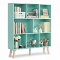 YAHARBO 8 Cube Bookshelf,3 Tier Bookcase with Legs,Green Mid-Century Modern Bookshelves,Large Free Standing Open Storage Organizer Shelf,Tall Wooden Book Case Furniture for Bedroom,Living Room,Office