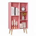 YAHARBO Small Light Pink Bookshelf,3 Tier Modern Kids Bookcase with Legs,5 Cube Wooden Bookshelves Storage Shelf,Book Shelves Organizer,Display Bookcases Cabinet for Room Nursery Study