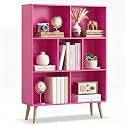 YAHARBO Pink Bookshelf,3 Tier Book Shelf with Legs, 7 Cube Minimalist Bookcase,Storage Organizer Shelves Display Bookcases for Bedroom,Living Room