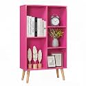 YAHARBO Small Pink Bookshelf,3 Tier Modern Kids Bookcase with Legs,5 Cube Wooden Bookshelves Storage Shelf,Book Shelves Organizer,Display Bookcases Cabinet for Room Nursery Study