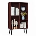 YAHARBO Small Walnut Narrow Bookshelf,5 Tier Modern Bookcase with Legs,Bookshelves Wood Storage Shelf,Rustic Book Shelves Cube Organizer,Display Bookcase