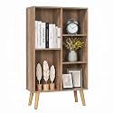 YAHARBO Small Yellow Narrow Bookshelf,4 Tier Modern Bookcase with Legs,Bookshelves Wood Storage Shelf,Rustic Book Shelves Cube Organizer,Display Bookcase