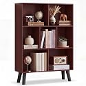 YAHARBO Walnut Bookshelf,3 Tier Book Shelf with Legs, 7 Cube Minimalist Bookcase,Storage Organizer Shelves Display Bookcases for Bedroom,Living Room