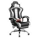 Yaheetech Gaming Chair with Footrest Massage Lumbar Pillow Black and White