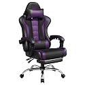 Yaheetech Gaming Chair with Footrest Massage Lumbar Pillow Black and Purple
