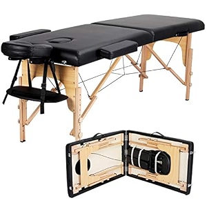 yaheetech wood aci massage table portable massage bed spa bed 84 inch adjustable 2 fold salon bed face cradle bed with carrying caseheadrestarmresthand pallet black
