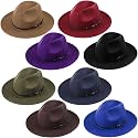 Yahenda 8 Pcs Classic Wide Brim Hats for Women Men Bulk Floppy Felt Hats with Belt Buckle Vintage Boho Wool Wide Brim Hat for Cowboy Cowgirl Costume, 8 Colors