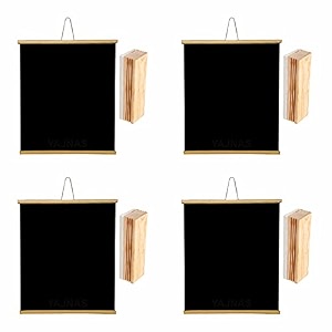 yajnas 15x2 feet 4 pieces roll up wooden black boardchalk board for child and teaching with wall hanging for kids 18 inches x 23 inches and 4 premium wooden duster pack of 4 set
