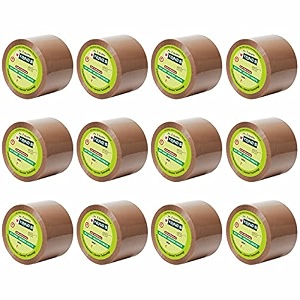 yajnas 48mm x 50 meters pack of 12 brown bopp tape self adhesive high-strength packing tape rolls packaging tape  brown cello tape  e commerce packaging tape for home office use amp box packaging