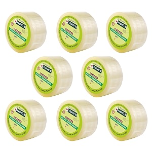 yajnas 72mm 3 inch x 50 meters pack of 8 bopp packaging clear tape transparent cello tape rolls  e-commerce packaging for home office amp box