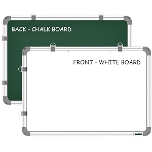 yajnas non magnetic 45cm x 60cm 15x2 feet double sided white board and chalk board both side writing boards one side white marker and reverse side chalk board surface - set of 1