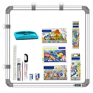 yajnas non-magnetic 2x2 feet double sided white board and chalkboard both side writing boards one side white marker and reverse side chalkboard surface 2x2 beginners art combo kit
